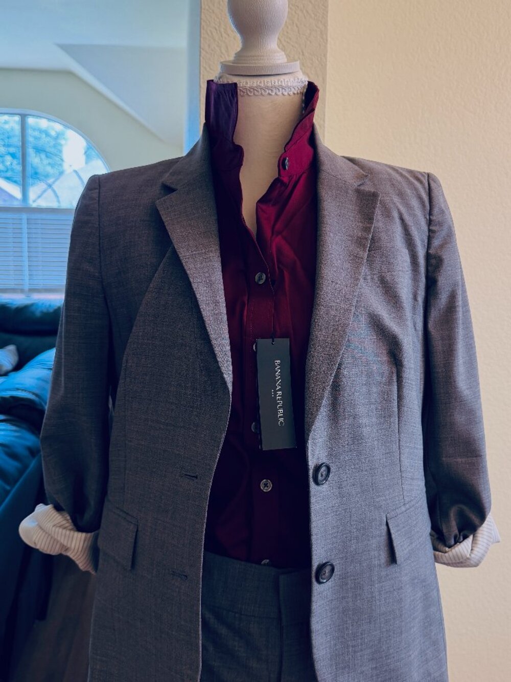 Beautiful and Classic Banana Republic two-button light gray suit jacket